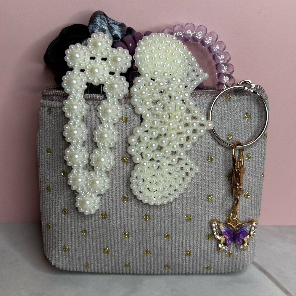 8 Piece Hair Accessories with Storage Pouch and Dazzling Butterfly Keychain